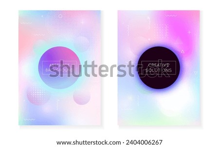 Geometric Shape. Violet Retro Texture. Light Screen. Vibrant Flyer. Hologram Background. Round Fluorescent Template. Dynamic Dots. Hipster Presentation. Blue Geometric Shape