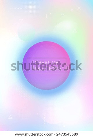 Holographic Design. Summer Flyer. Round Iridescent Backdrop. Motion Dots. Geometric Background. Retro Vector. Rainbow Presentation. Violet Magic Shape. Blue Holographic Design