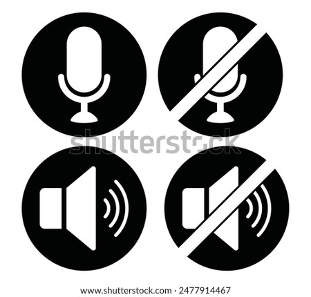 mic and speaker on and off icons set