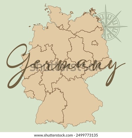 Complete map of Germany and all its federal states. Complete design from real cartographic data.