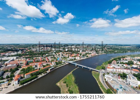 Similar – Foto Bild die Oder mit Grenzbrücken von oben