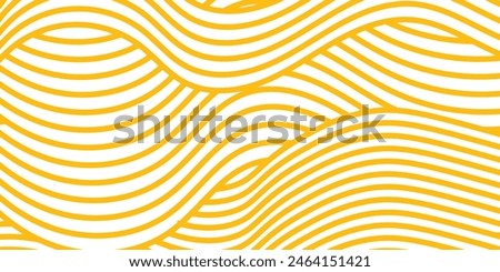 Yellow instant noodle, pasta and spaghetti texture with geometric wavy lines. Ramen, pasta vector pattern. Background abstract food illustration