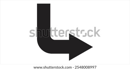 Corner right down arrow. Direction traffic sign. Black line shape. Navigation concept. Vector illustration. Stock image.