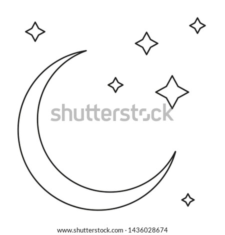 Monochrome moon with stars on isolated white