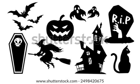 Set of Halloween silhouettes on a white background. Vector illustration.