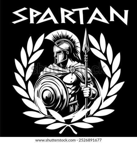 spartan silhouette, vector illustration of spartan logo with a wreath, with spartan writing on a black background