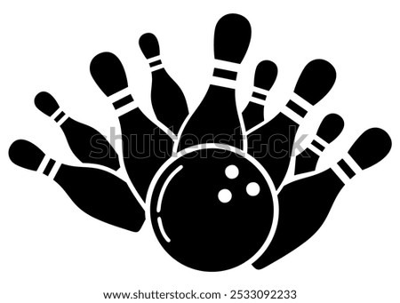 Bowling strike silhouette,vector illustration of bowling pins,bowling ball