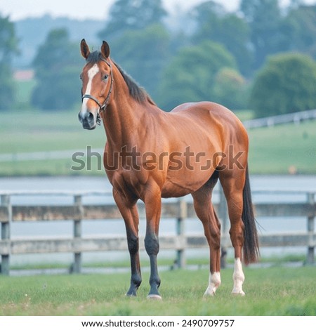 Image, Stock Photo Horses stand in the paddock in the evening and wait