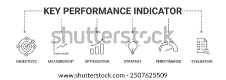 Banner Key Performance Indicator with objectives, measurement, optimization, strategy, performance, evaluation icon vector illustration