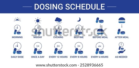 Pharmaceutical Dosing Schedule Icon set collection