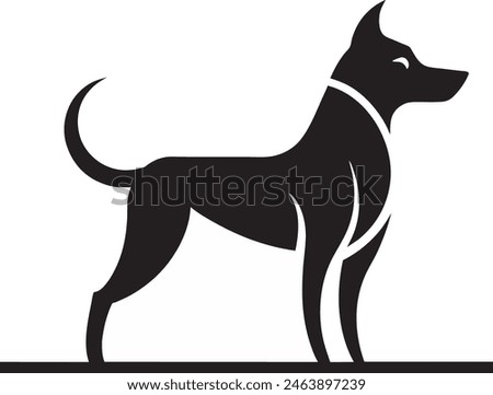 Create a minimalist Animal logo vector art illustration with an Dog icon, featuring a modern stylish shape with an underline, set on a solid white background. Ensure the design is high resolution to c