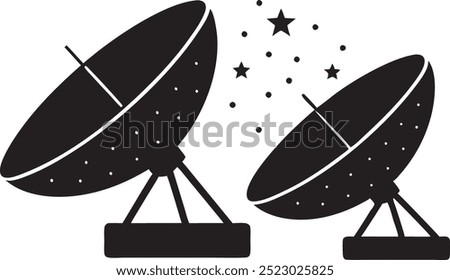 2 Satellite dish set icons Black And White