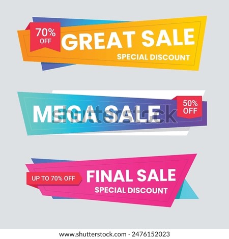 Sale Label collection set. Set ribbon banner and label sticker sale offer and badge tag sale advertising. Discount red ribbons, banners and icons. Cffer discount coupons. Vector illustration.