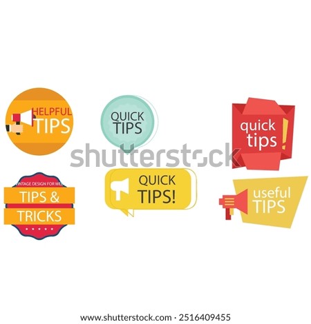 Quick tips label vector set modern style for tooltip badge, solution and advice banner, helpful tricks, useful information sticker, education tag, hint, new knowledge and study practice. 10 eps