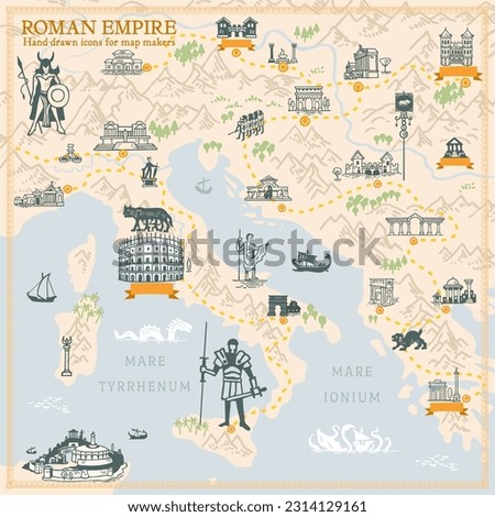 Roman Empire map builder simple hand draw illustrations in vector format