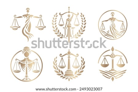 Collection of justice logos, scales and woman, law logo, lawyers and law