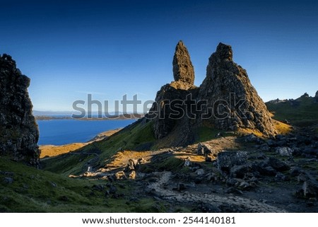 Similar – Image, Stock Photo Rock needle on the chalk cliffs of Etretat on a sunny day with turquoise sea water, Etretat, Normandy, France