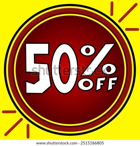 50%off fifty percent off 50% off Promotions with white numbers yellow background and red ball balloon and black circle.eps