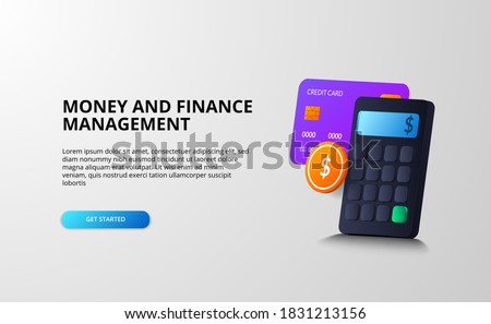 3d illustration concept of money and finance management with calculating, analysis, tax, income, saving