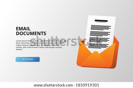 open mail document clip 3d icon letter with files paper for digital message inbox