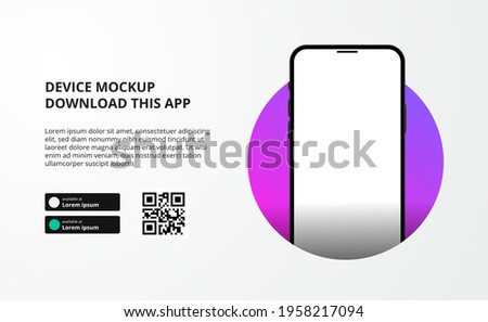 landing page banner advertising for downloading app for mobile phone, 3D smartphone device mockup. Download buttons with scan qr code template.
