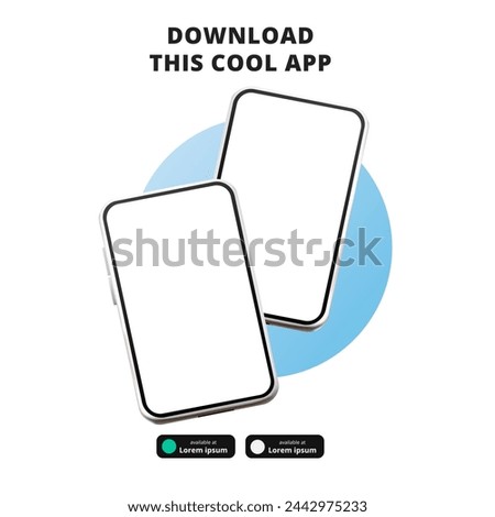 page banner advertising for downloading app for mobile phone smartphone Download buttons template 3D cartoon perspective two floating phone