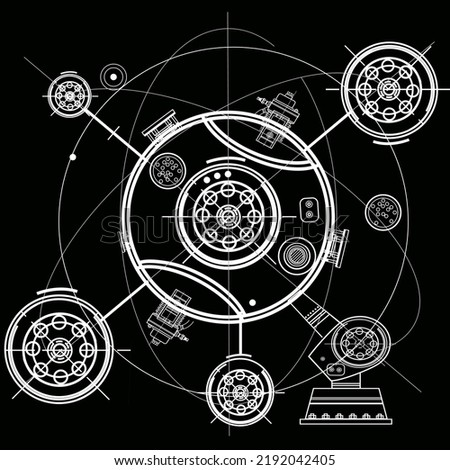 Nuclear reactor power plant drawing. Energy, vector illustration isolated on backgroung