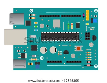 DIY electronic board with a micro-controller, LEDs, connectors, and other electronic components, to form the basic of smart home, robotic, and many other projects related to electronics