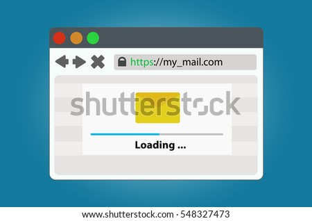 Internet browser window with a progress bar of data loading mail. In a simple modern style on isolated background.