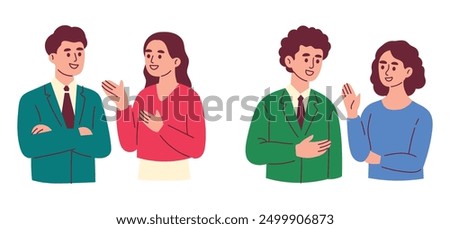 Woman and Man are Talking. Two Women Having Discussion and Conversation.