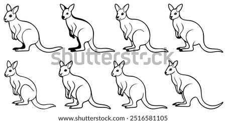 cute wallaby silhouette vector design set