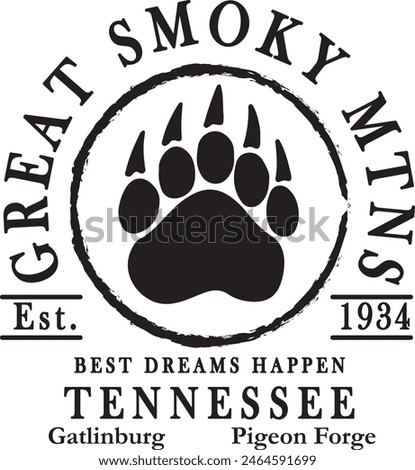 Smoky mountains bear paw T - shirt design