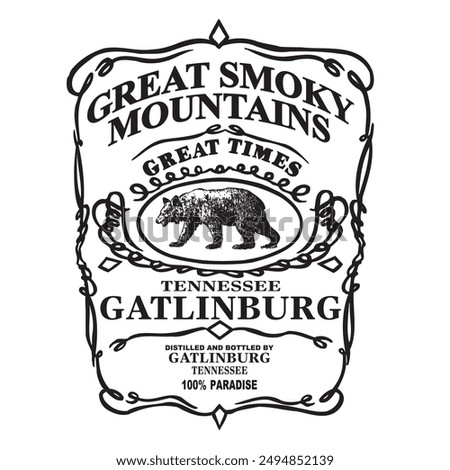 Smoky mountains bear T-shirt, spot color, 
Ready to print vector file.