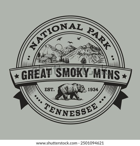 Great Smoky Mountains National park. Vector, spot color, ready  to print.