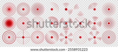 Pain Relief Target Icons: Concentric Red Circles for Healthcare, Radar, and Sound Wave Concepts