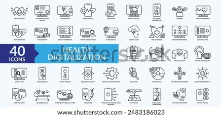 Health digitalization icon collection set with electronic health record, electronic prescription, digital therapeutic, online consultation, virtual reality 