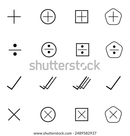  Check mark icon. Check mark and cross on white background. User Interface Line Icons  Buttons. Editable stroke.