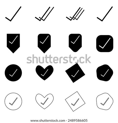  Check mark icon set. Check mark black and white color combination icon set. Editable stroke.