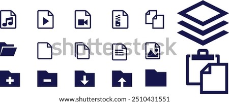 media , files , clipboard icons set for web . vector icons