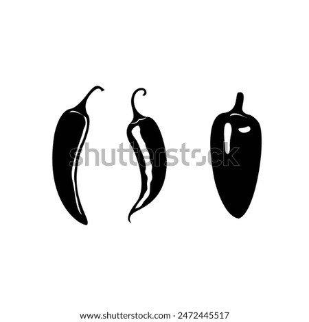 Chili peppers Black and white silhouette vector illustration