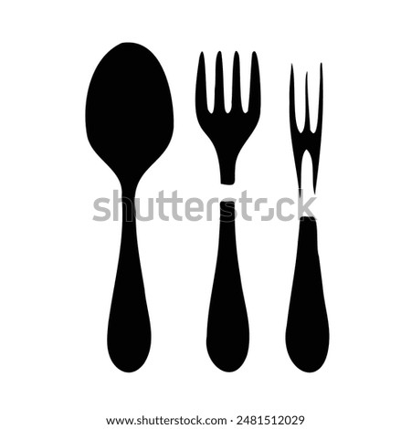 Spoon and Fork black and white vector illustration silhouette.