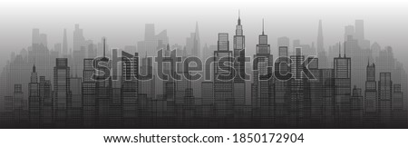 Modern architecture city skyscraper abstract of building architectural art. Future architectural landmarks in cityscape on white background. Panorama view capital. Vector illustration halftone.