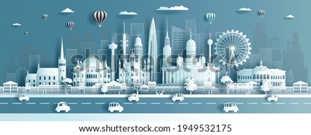 Travel landmarks Finland city with modern and ancient architecture, Tour landmark the world to history with panorama view cityscape popular capital, Origami paper cut style,Vector illustration.