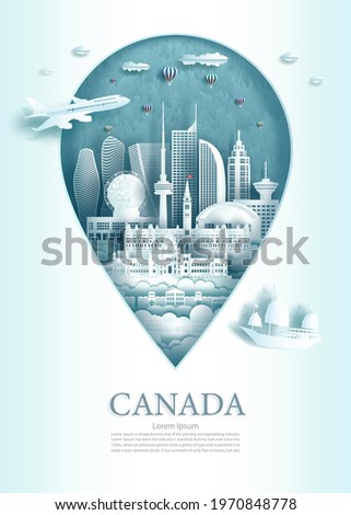 Vector illustration pin point symbol. Travel Canada architecture monument pin of Toronto famous in asia with modern and ancient city building business landmarks of architecture.