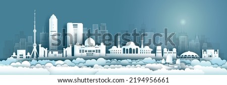 Travel Uzbekistan to middle east landmarks of asia with modern architecture cityscape background. Tour landmark arabia to Uzbekistan, tashkent, samarkand, Asia, Business travel brochure modern design.