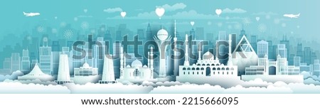 Travel landmarks Kazakhstan with silhouette architecture background, Kazakhstan day anniversary celebration and tour architecture landmark to Astana in asia with panorama view popular capital.