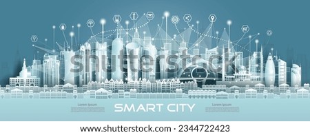 Technology wireless mesh geometric network communication icon smart city with architecture in Doha Qatar at europe for design banner technology, Green city wireless network architecture in Qatar.