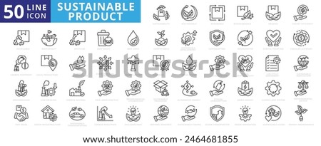 Sustainable product icon set with eco friendly, renewable, biodegradable, organic, energy efficiency and recyclable.