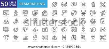 Remarking icon set with retargeting, advertisement, audience, conversion, ad campaign, website visitors and engagement.