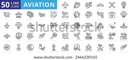 Aviation icons set with mechanical flight, aircraft industry, fixed, rotary wings, hot air balloons, airships, and jets.